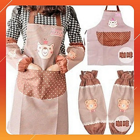 Hot  Tạp dề nấu ăn và bao tay chống bỏng 2 trong 1 phong cách Hàn Quốc (họa tiết gấu Teddy) Sky Life