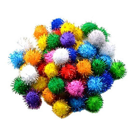 50 Arts Craft Pom Poms Glitter Sparkle Ball Glitter Tinsel Pom Poms for Xmas