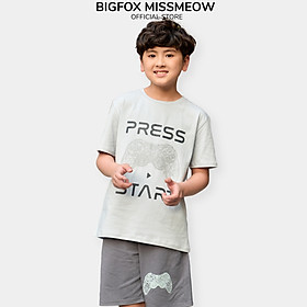 Đồ hè cho bé trai Bigfox size đại kiểu Hàn Quốc, áo ngắn tay quần đùi bé trai vải cotton in Press Start cỡ 12 - 15 tuổi 40kg 50kg