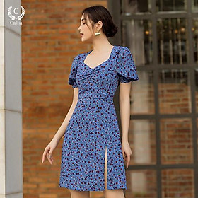 Đầm nữ Callia Sohee Blue nhúng ngực, tay bồng (Xanh)