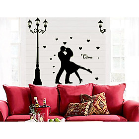 Decal dán tường trang trí nhà cửa , văn phòng , quán cafe-TÌNH NHÂN ĐEN VÀ CỘT ĐÈN