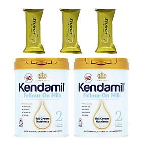 Combo 2 hộp Sữa bột nguyên kem KENDAMIL số 2 900g (6-12 tháng tuổi) - Tăng trưởng chiều cao và Phát triển trí não, tăng cân, tăng sức đề kháng – Tặng 3 bánh quế cuộn hiệu Kapad