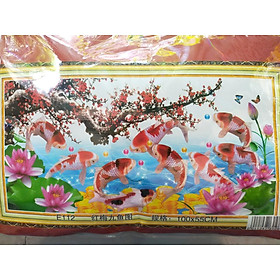 Tranh thêu chữ thập cá cành đào E112 - 100 x 55 cm - chưa thêu - 100 x 55 cm