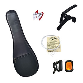 Combo Bộ phụ kiện đàn Ukulele Bao da 3 lớp + Máy lên dây + Capo + Bộ dây