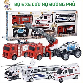 Ô TÔ Đồ Chơi Trẻ Em, Set 6 xe đồ chơi cho bé cỡ lớn Xe Công Trình, Cứu Hoả, cứu hộ đường phố