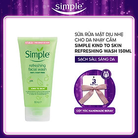 Sữa Rửa Mặt Simple Dạng Gel Dịu Nhẹ Cho Da Nhạy Cảm Kind To Skin Refreshing Facial Wash 150ml- Tặng Kèm Cột Tóc Nơ BERAV Handmade Annie Ribbon Giao Màu Ngẫu Nhiên