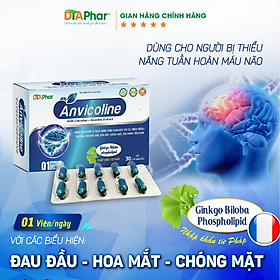 Viên uống hoạt huyết dưỡng não Anvicoline Hỗ trợ giảm hoa mắt chóng mặt đau đầu hạn chế nguy cơ di chứng sau tai biến Hộp 30 viên Tâm An Pharma