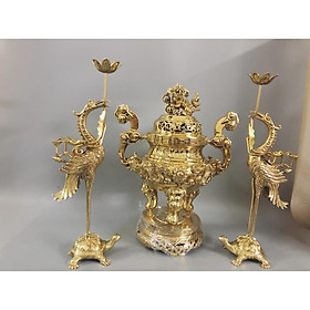 Mua Bộ đỉnh thờ Lư thờ rồng ngũ sự song hàng đúc thủ công 50cm . Bộ đồ thờ đỉnh đồng thờ