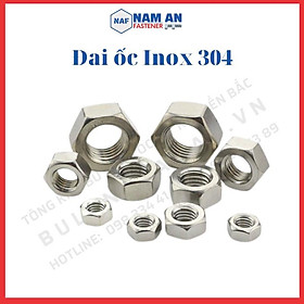 50 con Đai ốc Inox 304 M6, M8, M10, M12, đai ốc lục giác Inox, ê cu Inox 304