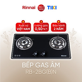 Bếp gas âm Rinnai RVB-2BG(B)N mặt bếp kính và kiềng bếp gang - Hàng chính hãng.