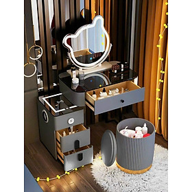 Bàn trang điểm thông minh nhập khẩu kèm ghế, gương đèn led, có loa bluetooth, sạc không dây, đèn ngủ led