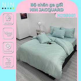 Mua  5 MÓN  Bộ DRAP mát lạnh  MỀN chần  áo gối tencel NIN Jacquard NJ6801 màu xanh 1m6  1m8  2m