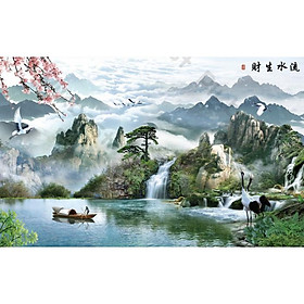 Mua Tranh dán tường Tranh Sơn Thủy Hữu Tình phòng khách hiện đại dán tường (kích thước lớn) MS963107