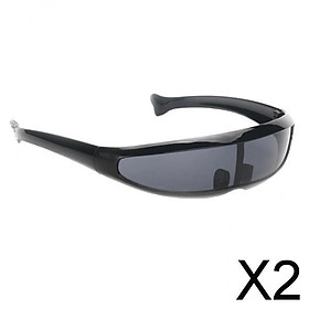 2xFuturistic Narrow Lens Visor Eyewear Sunglasses Black Frame Black Mirrored