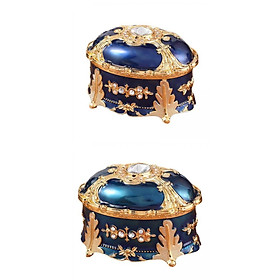 2Pcs Trinket Jewelry Box Ring Earrings Treasure Case Storage Box Blue