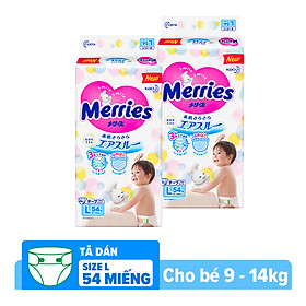 Combo 2 Tã bỉm dán Merries size L - 54 miếng Cho bé 9-14 kg