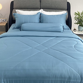 Bộ 5 món ga giường, áo gối kèm mền chần NIN House Classic mẫu mới nhiều màu, đủ kích thước ga bọc nệm màu trơn sọc ngang 1.6m 1.8m x2m
