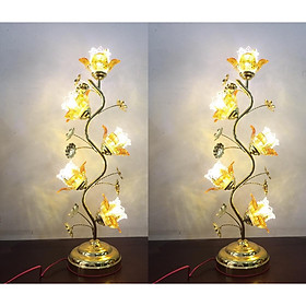 Cặp đèn thờ 5 bông hoa thủy tinh
