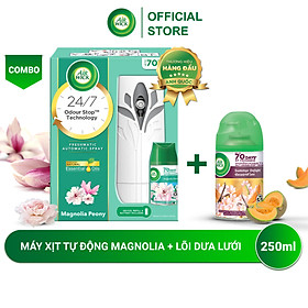 Bộ máy xịt phòng tự động Air Wick magnolia + lõi summer delight, mang lại hương thơm ngọt ngào, ngát hương 24/7