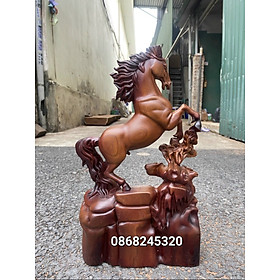 Tượng con ngựa nhất mã phi thiên phong thủy gỗ hương đá pu giả cổ kt cao 50×27×9cm 