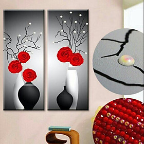 Mua Tranh đính đá 2 Bình Hoa Hồng Đỏ Đ2562 (60x75) chưa đính