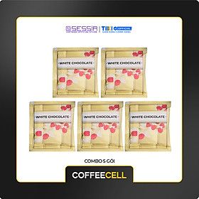 Combo 5 Gói Socola Trắng Premium Với Quả Mâm Xôi Và Nhân Sâm Trắng Thượng Hạng COFFEECELL (5 gói x 15g) - Vị ngọt quyến rũ không chứa calo - Hàng Chính Hãng