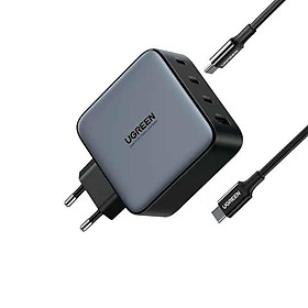 Sạc điện thoại 3 cổng USB-C và 1 USB hỗ trợ GaN 100W kèm 1 cáp USB-C Ugreen 90575 . - Hàng chính hãng