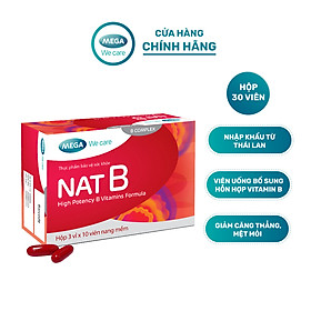 Viên uống bổ sung vitamin B Nat B giúp giảm căng thẳng, mệt mỏi, suy nhược (Hộp 30 viên)