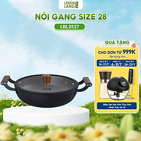 Mua Nồi gang chống dính đa năng Lebenlang LBL2527  size 28  3.6L  nắp kính tay cầm gỗ dùng mọi loại bếp - hàng chính hãng