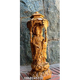 Tượng tam thánh phật bằng gỗ bách xanh khắc 3 mặt cao 20×7×7cm 