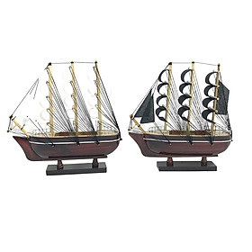 Mua Combo Mô Hình Thuyền Gỗ Trang Trí LeBelem - Thân 20cm (Buồm Đen & Buồm Trắng)