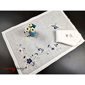 Mua Bộ lót đĩa và khăn ăn linen thêu hoa mai cành