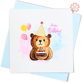 Thiệp Giấy Xoắn Nghệ Thuật - Thiệp Gấu Bông Chúc Mừng Sinh Nhật - Happy Birthday Teddy Bear Card - Happy Birthday - 15 x 15 - VN2XM115D84E1