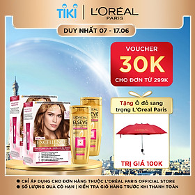 Bộ 2 màu nhuộm dưỡng tóc phủ bạc & 2 dầu gội suôn mượt tóc L'Oreal Paris