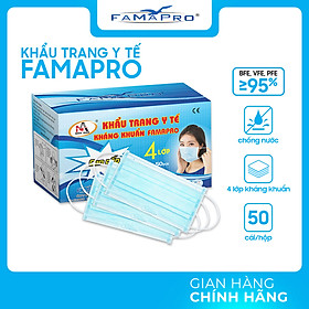 [HỘP - FAMAPRO] - Khẩu trang y tế kháng khuẩn 4 lớp Famapro (50 cái/ hộp) - 1 HỘP