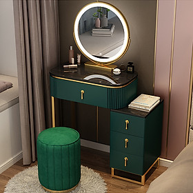 Mua Bàn trang điểm 1 ngăn to và 3 ngăn nhỏ đựng đồ  kết hợp đèn LED ở gương có cảm biến  ( kèm ghế ngồi đệm cực êm)