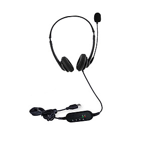 USB Plug Corded Headset Hands-Free Binaural Headphone with Noise Cancelling Microphone Mute Volume Control Button for