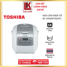 Nồi cơm điện tử Toshiba RC-10NMFVN(WT) - 1.0L - Xuất xứ Thái Lan - Lòng nồi dày 4mm, 2 lớp chống dính trong và ngoài - Chế độ nấu tự động đa dạng - Hàng chính hãng, bảo hành 12 tháng, chất lượng Nhật Bản