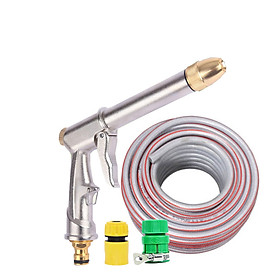  Vòi nước vòi phun nước rửa xe tưới cây tăng áp thông minh + bộ dây bơm nước cao cấp TLG 810576-1 đầu đồng,nối vàng (xám)