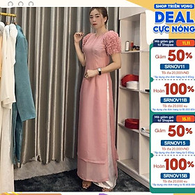 Áo dài tơ óng ánh kim cao cấp thiết kế tay mới hiện đại