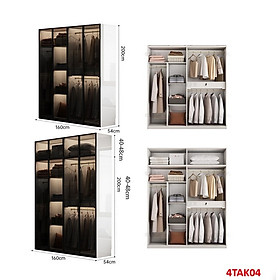 Mua Tủ quần áo gỗ MDF cánh kính cường lực khung nhôm 4TAK04 - Nội thất lắp ráp Viendong Adv