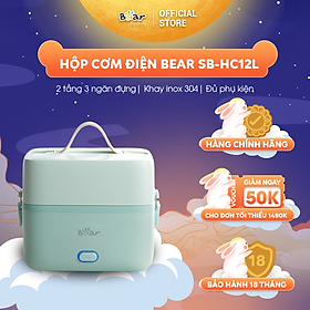 Hộp Cơm Cắm Điện Bear 2 Tầng 3 Ngăn Hâm Nóng Cực Nhanh Inox 304 An Toàn Tuyệt Đối Chống Trào 1,2L SB-HC12L