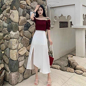 Set áo kéo có dây và chân váy xẻ tà có lót thời trang