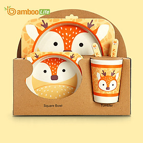 Đồ dùng ăn dặm cho bé Khay ăn dặm Bộ Chén bát ăn dặm cho bé từ sợi tre thiên nhiên Bamboo Life BBL001 hàng chính hãng