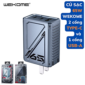 Bộ Củ Sạc Nhanh 65W WEKOME WP-U147 2 cổng TYPE-C và 1 cổng USB-A hỗ trợ sạc nhanh cho laptop, máy tính bảng, điện thoại
