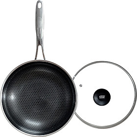 Chảo sâu Blackcube inox 3 lớp đáy từ nắp kính chống dính Kims Cook