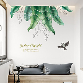 Decal trang trí chất liệu PVC loại 1 dày dặn, sắc nét, trang trí phòng khách, quán cafe- Tán lá chuối- mã sp QR2020