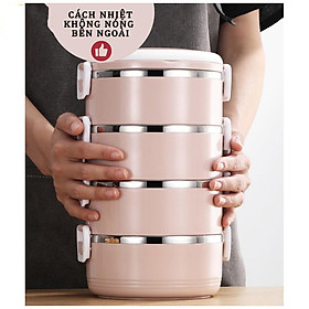 Mua Hộp đựng cơm giữ nhiệt -Cặp lồng lúa mạch 2 lớp ruột bằng inox 4 tầng(giao màu ngẫu nhiên