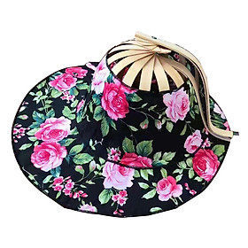 2 in 1 Bamboo Fan Foldable Sun Hat Wide Brim for Travel Beach Outdoor Sports