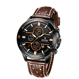 Đồng hồ đeo tay nam cổ điển Quartz bấm giờ tương tự SENORS có lịch đa chức năng chống thấm nước 3ATM-Màu Dây đeo màu nâu & mặt số màu cam